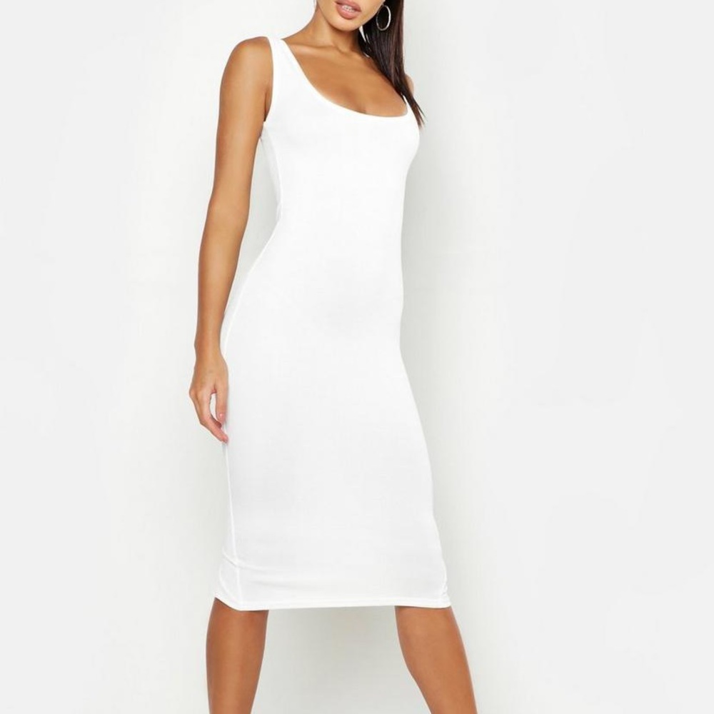 White longline square neck midi dress